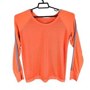 Womens Neon Orange Vogo Athletica Athletic Shirt Long Sleeve Round Neck Size L